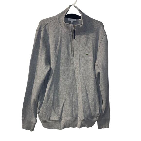 Lacoste Men's Logo 1/4 Zip Cotton Knit Sweatshirt Size XXL Gray Pockets Casual - Picture 1 of 9